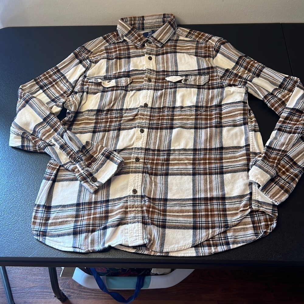 GEORGE Brown and Cream Long Sleeve Flannel SZ Large